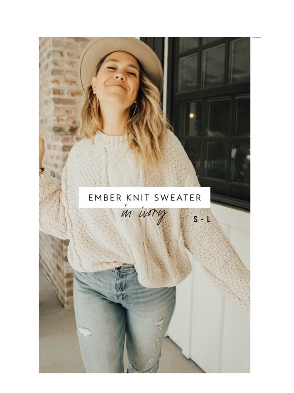 Carly Jean Los Angeles Cream Cable Knit Cropped Crew Sweater